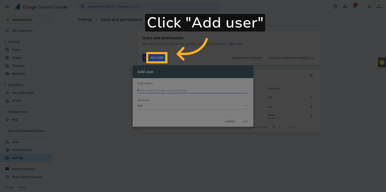 Click 'Add user'