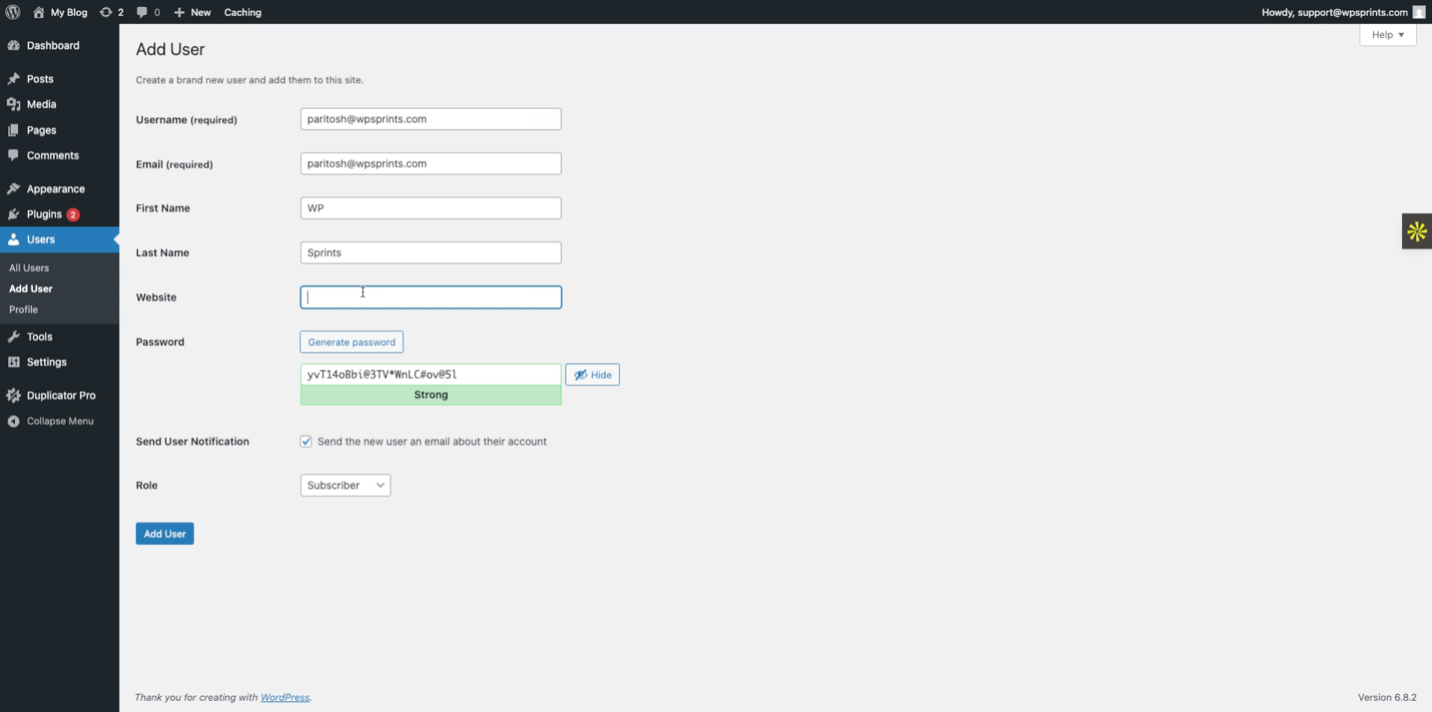 Set User Role and Password