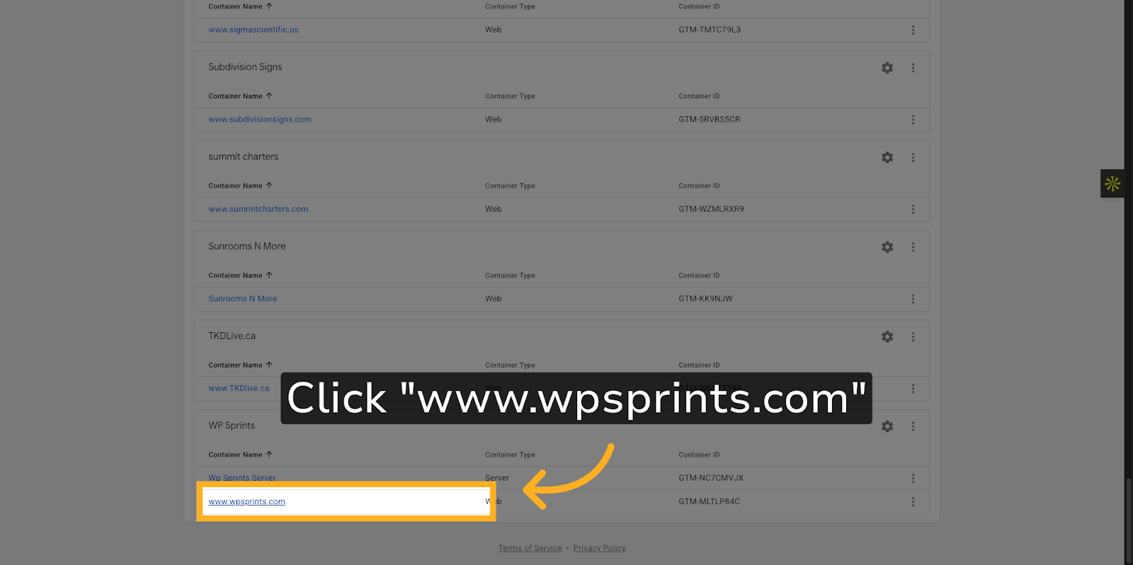 Click Container Name
