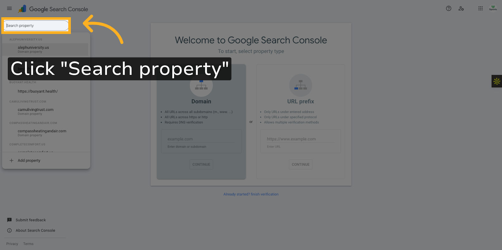 Click 'Search property'