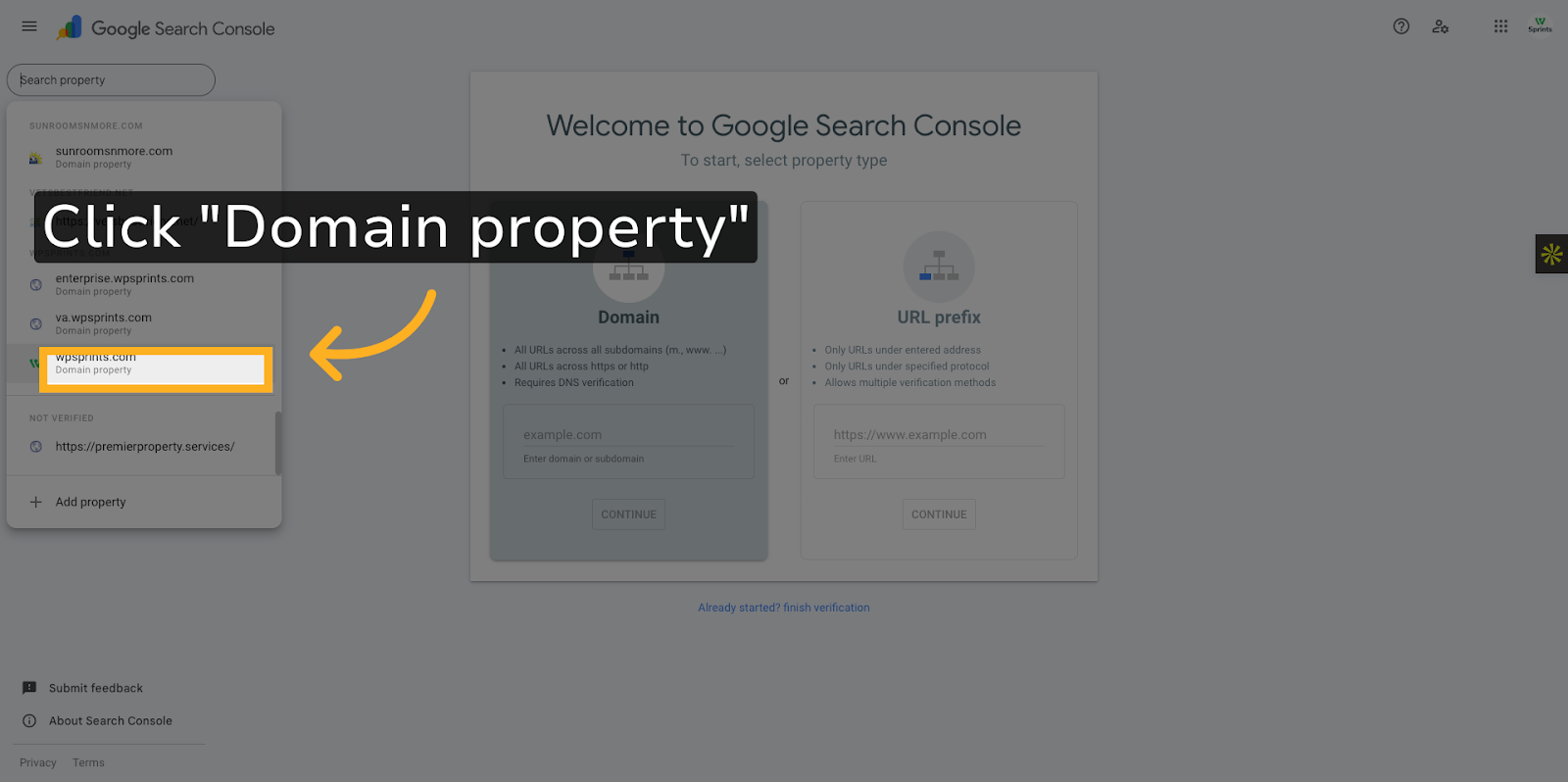 Click 'Domain property'