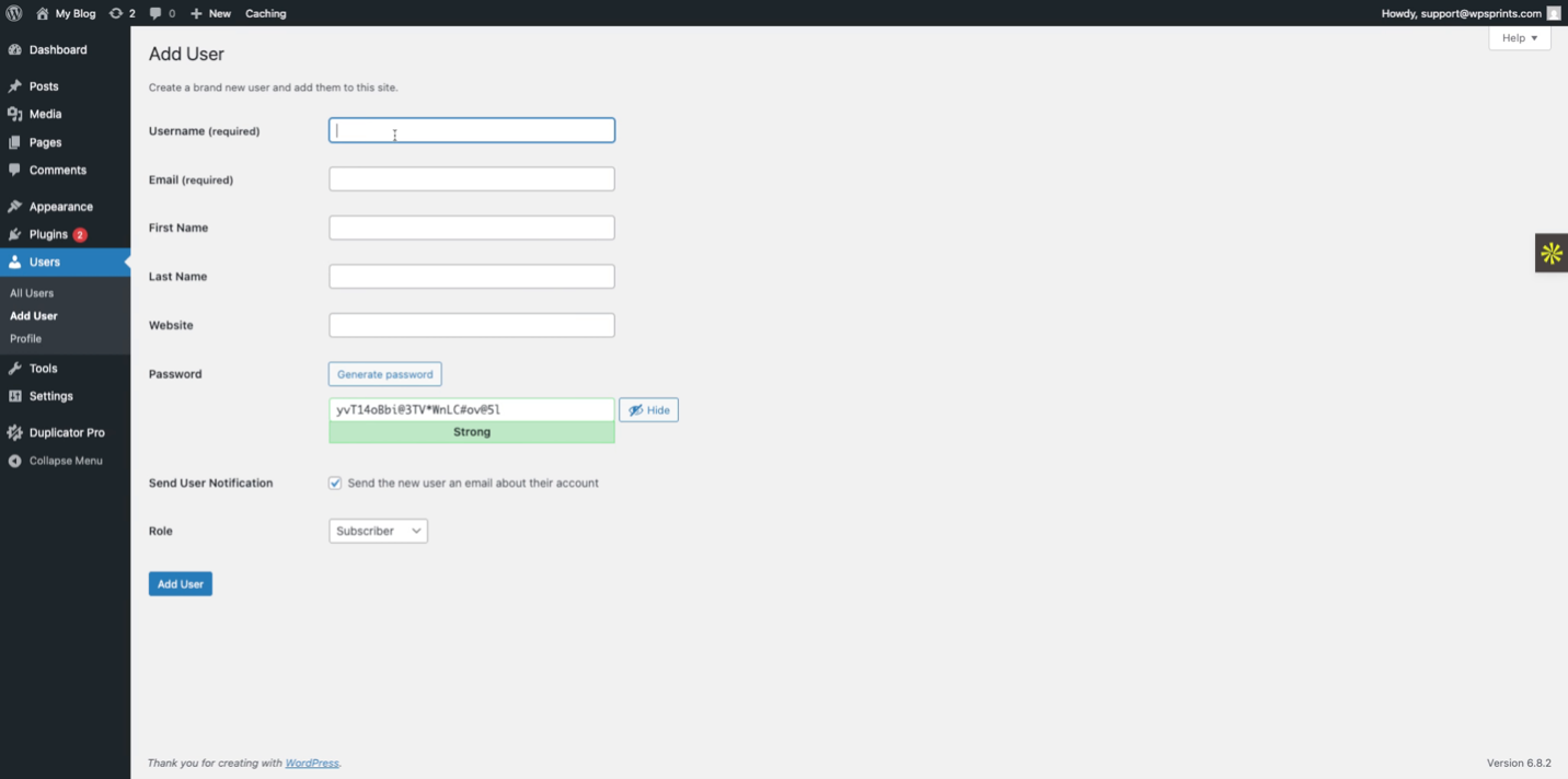 Provide Username and Email