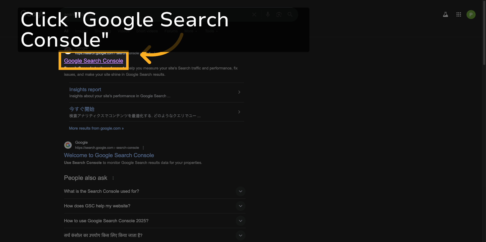 Click 'Google Search Console'